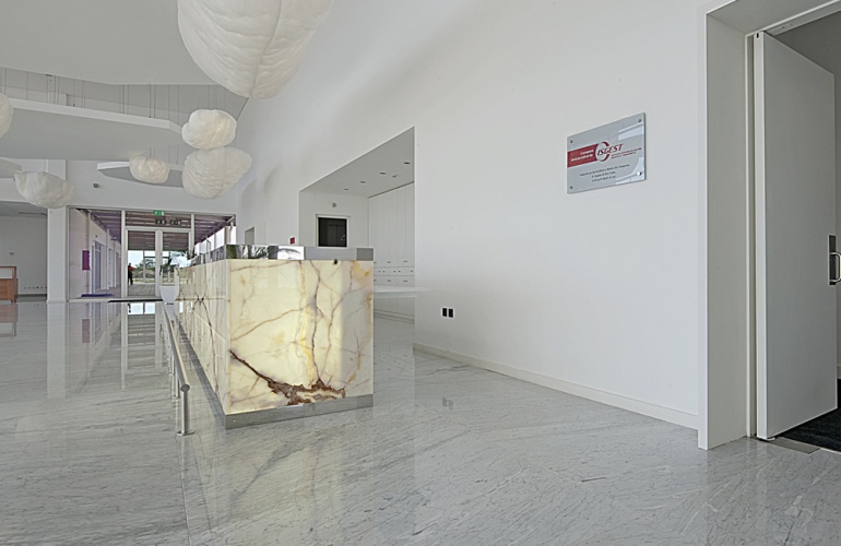 Pavimento M�rmore Branco Carrara / Balc�o Onix Branco Rajado